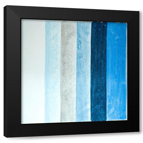 BLUE STRIPES Black Modern Wood Framed Art Print with Double Matting by Atelier B Art Studio