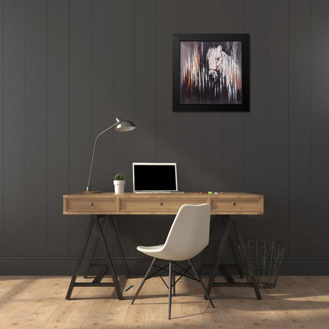 WHITE HORSE IN THE DARK Black Modern Wood Framed Art Print by Atelier B Art Studio