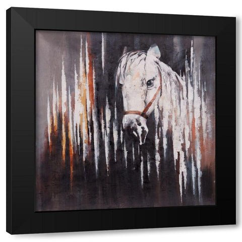 WHITE HORSE IN THE DARK Black Modern Wood Framed Art Print with Double Matting by Atelier B Art Studio