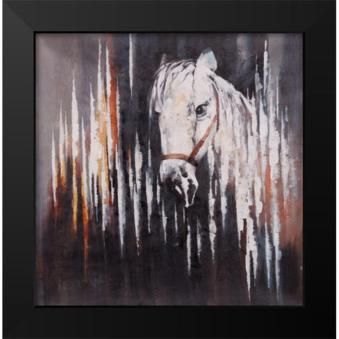 WHITE HORSE IN THE DARK Black Modern Wood Framed Art Print by Atelier B Art Studio