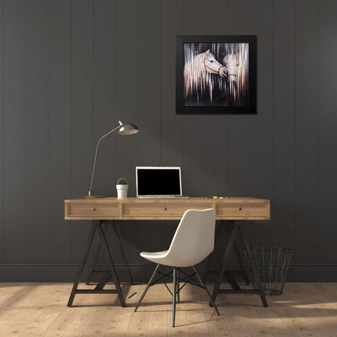 TWO WHITE HORSES KISSING Black Modern Wood Framed Art Print by Atelier B Art Studio