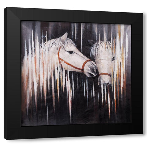 TWO WHITE HORSES KISSING Black Modern Wood Framed Art Print by Atelier B Art Studio
