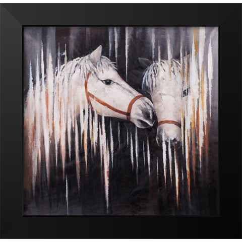 TWO WHITE HORSES KISSING Black Modern Wood Framed Art Print by Atelier B Art Studio