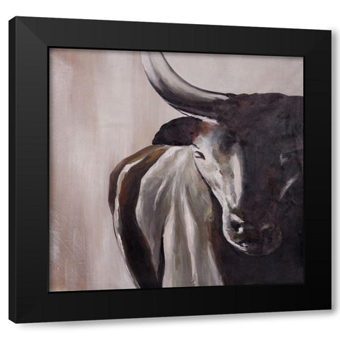 BULL HEAD FRONT VIEW Black Modern Wood Framed Art Print by Atelier B Art Studio