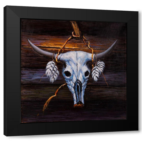 HANGED BULL SKULL Black Modern Wood Framed Art Print by Atelier B Art Studio