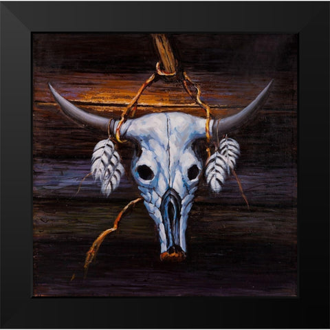 HANGED BULL SKULL Black Modern Wood Framed Art Print by Atelier B Art Studio