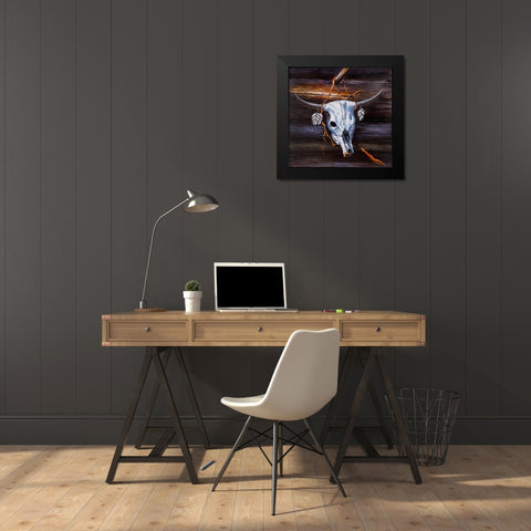HANGED SKULL ON A WOOD WALL Black Modern Wood Framed Art Print by Atelier B Art Studio