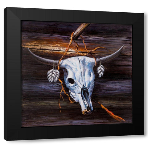 HANGED SKULL ON A WOOD WALL Black Modern Wood Framed Art Print by Atelier B Art Studio