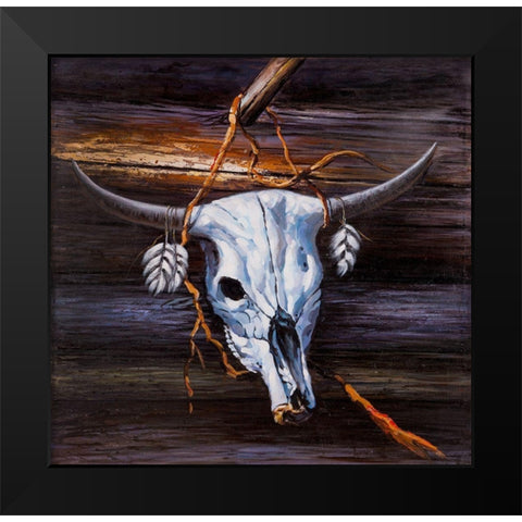 HANGED SKULL ON A WOOD WALL Black Modern Wood Framed Art Print by Atelier B Art Studio