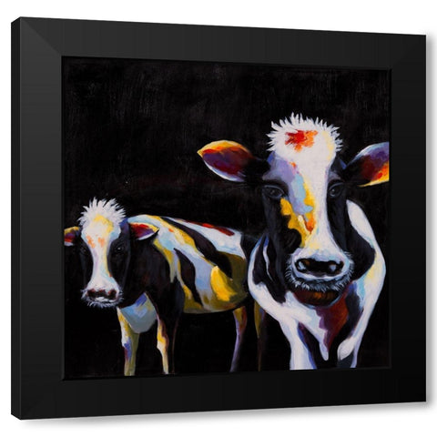 TWO FUNNY COWS Black Modern Wood Framed Art Print by Atelier B Art Studio