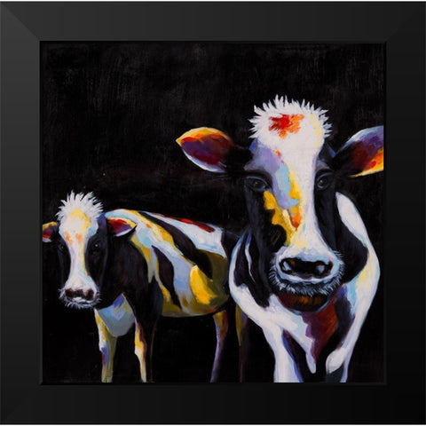 TWO FUNNY COWS Black Modern Wood Framed Art Print by Atelier B Art Studio