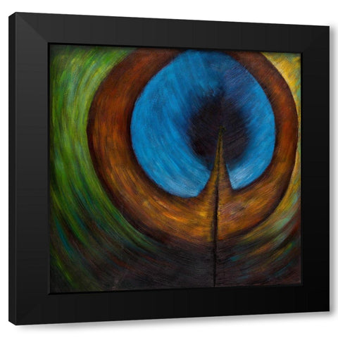 PEACOCK FEATHER CENTER Black Modern Wood Framed Art Print by Atelier B Art Studio