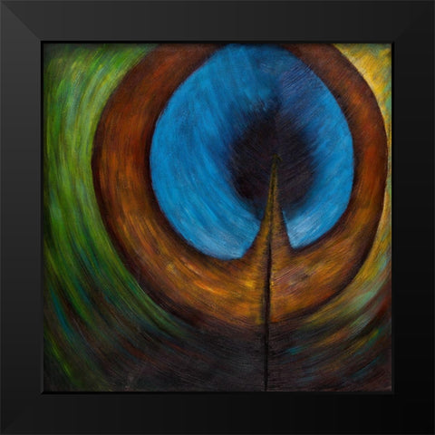 PEACOCK FEATHER CENTER Black Modern Wood Framed Art Print by Atelier B Art Studio