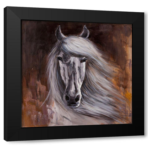 PROUD WHITE HORSE Black Modern Wood Framed Art Print with Double Matting by Atelier B Art Studio