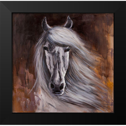 PROUD WHITE HORSE Black Modern Wood Framed Art Print by Atelier B Art Studio