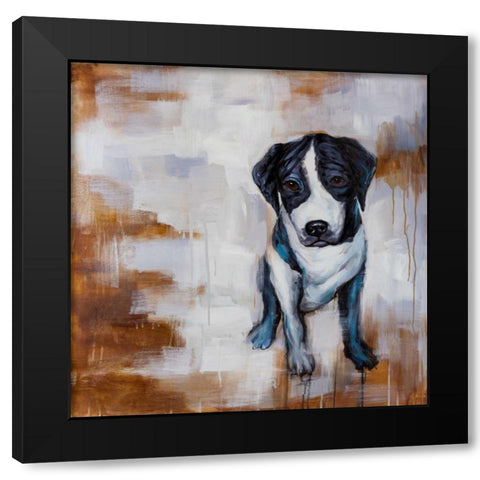 Sitting Dog Black Modern Wood Framed Art Print by Atelier B Art Studio