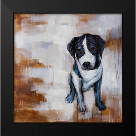Sitting Dog Black Modern Wood Framed Art Print by Atelier B Art Studio