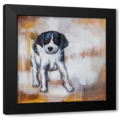 Curious Puppy Dog Black Modern Wood Framed Art Print by Atelier B Art Studio
