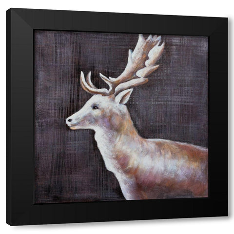 DEER PROFILE VIEW IN THE DARK Black Modern Wood Framed Art Print with Double Matting by Atelier B Art Studio