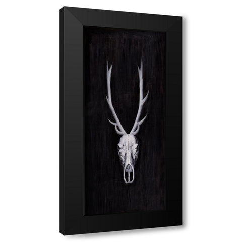 DEER SKULL ON BLACK BACKGROUND Black Modern Wood Framed Art Print with Double Matting by Atelier B Art Studio