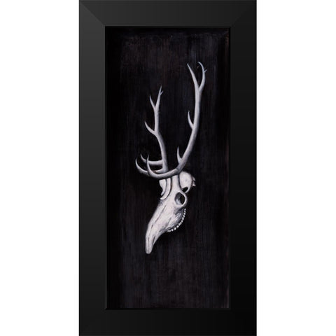 DEER SKULL IN THE DARK Black Modern Wood Framed Art Print by Atelier B Art Studio