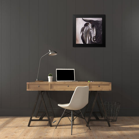 BULL HEAD CLOSEUP Black Modern Wood Framed Art Print by Atelier B Art Studio