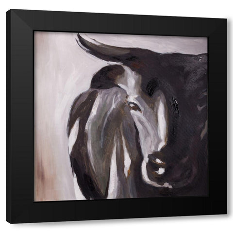 BULL HEAD CLOSEUP Black Modern Wood Framed Art Print with Double Matting by Atelier B Art Studio