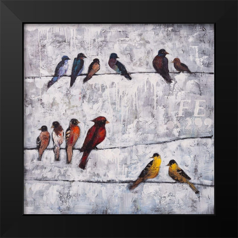 COLORFUL BIRDS ON BRANCHES Black Modern Wood Framed Art Print by Atelier B Art Studio
