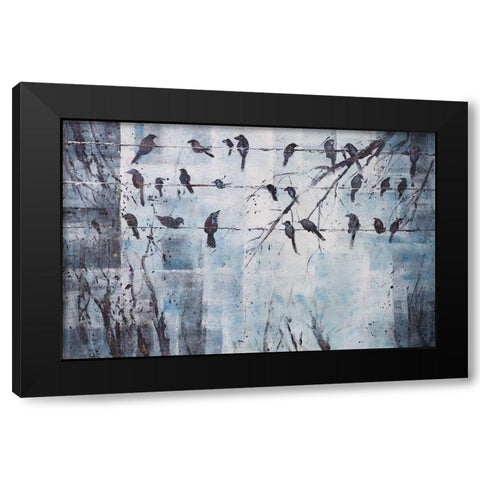 ABSTRACT BIRDS ON ELECTRIC WIRE Black Modern Wood Framed Art Print by Atelier B Art Studio