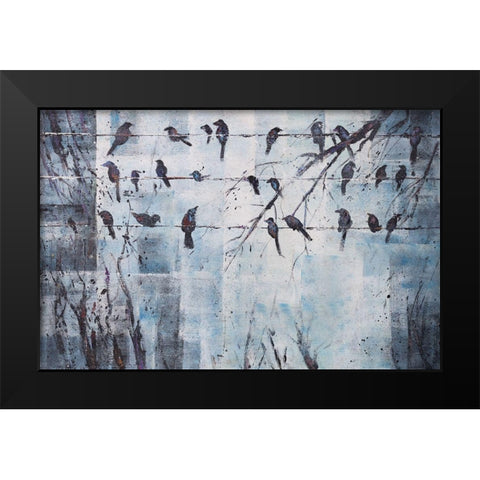 ABSTRACT BIRDS ON ELECTRIC WIRE Black Modern Wood Framed Art Print by Atelier B Art Studio