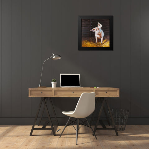 Happy Pig Black Modern Wood Framed Art Print by Atelier B Art Studio