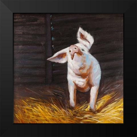 Happy Pig Black Modern Wood Framed Art Print by Atelier B Art Studio