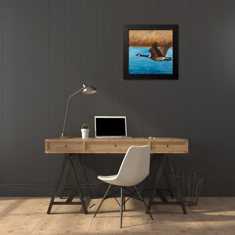 Flying Bustard Black Modern Wood Framed Art Print by Atelier B Art Studio