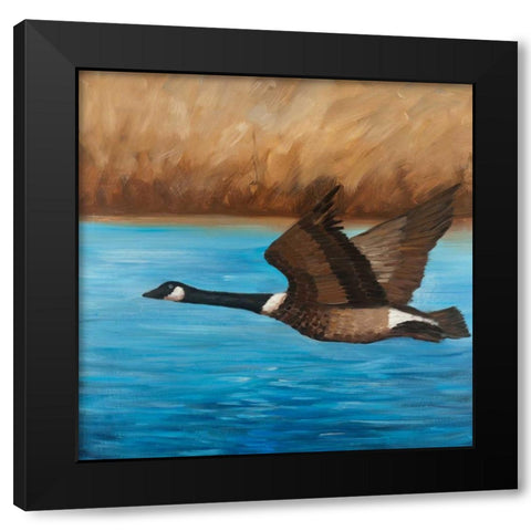 Flying Bustard Black Modern Wood Framed Art Print by Atelier B Art Studio