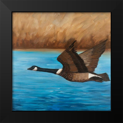 Flying Bustard Black Modern Wood Framed Art Print by Atelier B Art Studio