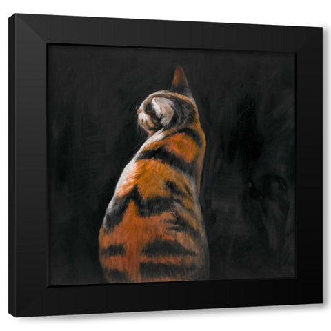 Cat Back View Black Modern Wood Framed Art Print with Double Matting by Atelier B Art Studio