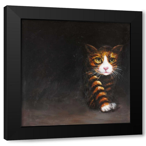 Discreet Cat Black Modern Wood Framed Art Print by Atelier B Art Studio