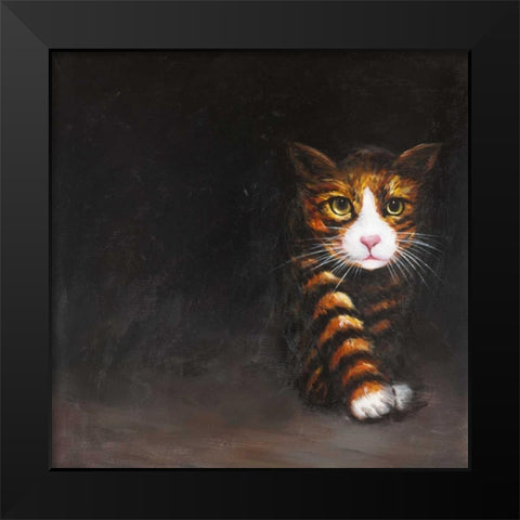 Discreet Cat Black Modern Wood Framed Art Print by Atelier B Art Studio
