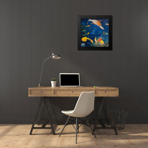 COLORFUL FISH UNDER THE SEA Black Modern Wood Framed Art Print by Atelier B Art Studio