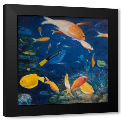COLORFUL FISH UNDER THE SEA Black Modern Wood Framed Art Print by Atelier B Art Studio