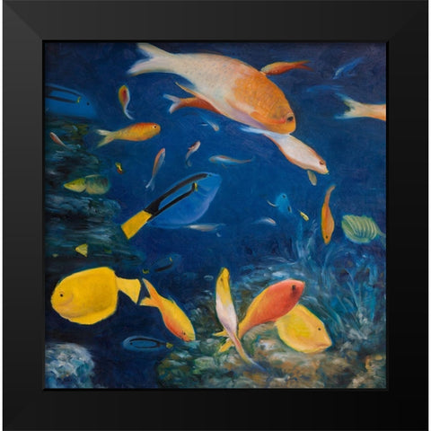 COLORFUL FISH UNDER THE SEA Black Modern Wood Framed Art Print by Atelier B Art Studio