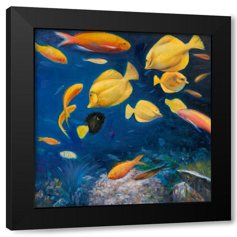 FISH UNDER THE SEA Black Modern Wood Framed Art Print by Atelier B Art Studio