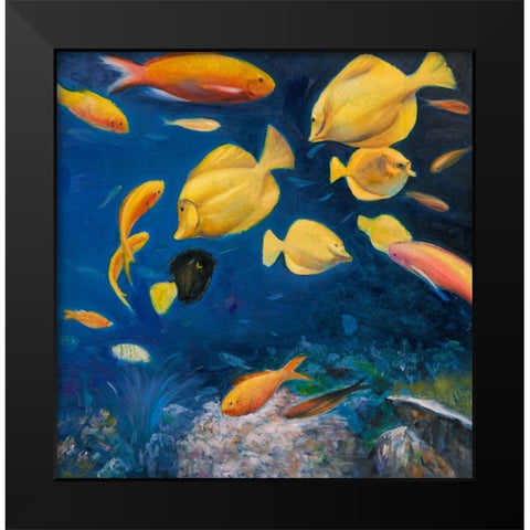FISH UNDER THE SEA Black Modern Wood Framed Art Print by Atelier B Art Studio