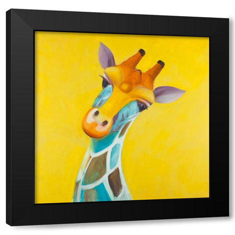 Colorful Giraffe Black Modern Wood Framed Art Print with Double Matting by Atelier B Art Studio