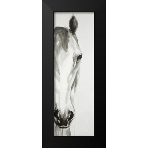 Black and White Horse Face Black Modern Wood Framed Art Print by Atelier B Art Studio