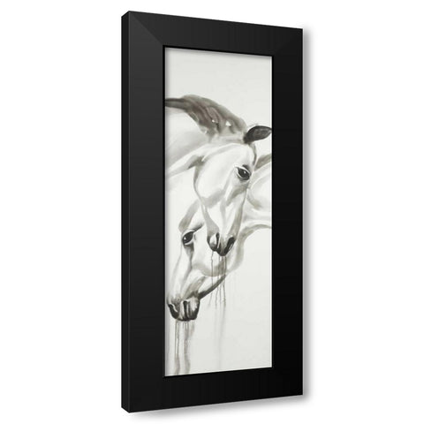 Black and White Horses Black Modern Wood Framed Art Print with Double Matting by Atelier B Art Studio