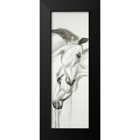 Black and White Horses Black Modern Wood Framed Art Print by Atelier B Art Studio