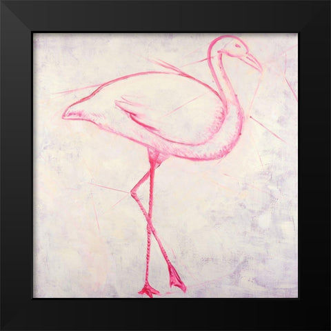 FLAMINGO SKETCH Black Modern Wood Framed Art Print by Atelier B Art Studio