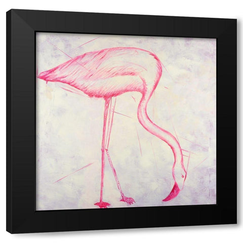 PINK FLAMINGO SKETCH Black Modern Wood Framed Art Print by Atelier B Art Studio
