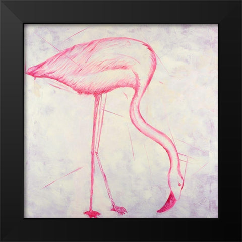 PINK FLAMINGO SKETCH Black Modern Wood Framed Art Print by Atelier B Art Studio